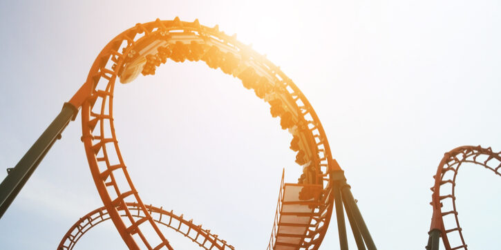 Low Angle View Of Roller Coaster Tracks Against Clear Sky